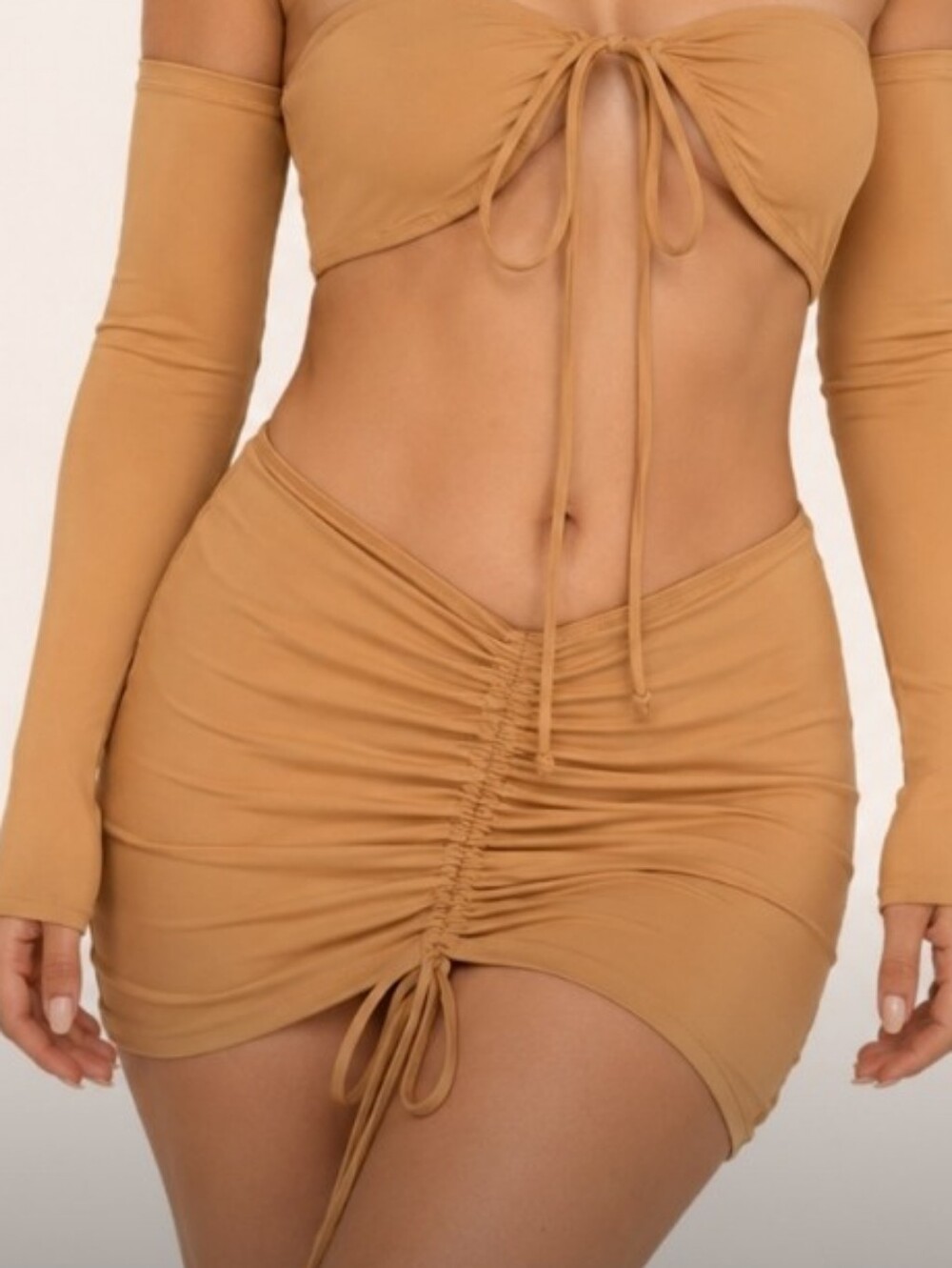 NWT SKIMS SIGNATURE SWIM Ruched Mini Skirt Almond Plus 3X
